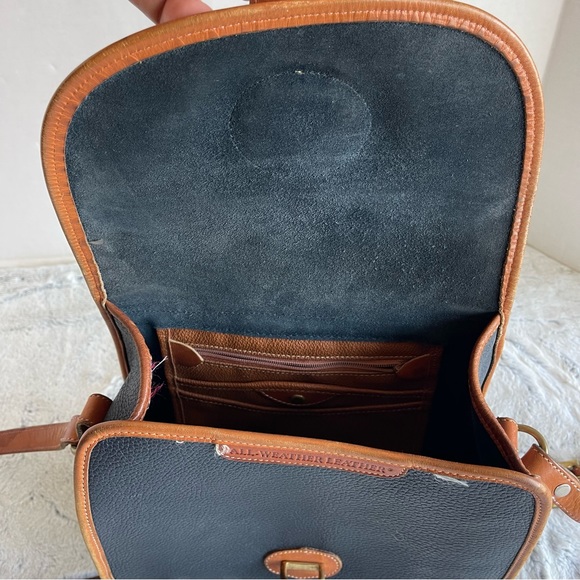 Dooney & Bourke Vintage Blue Pebbled Leather with Brown Trim Flap Shoulder Bag - Picture 9 of 16